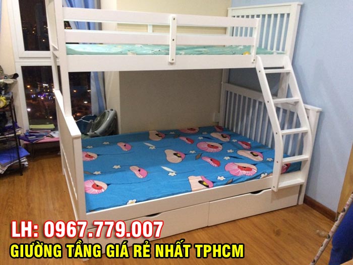 Chi tiết kết cấu giường 2 tầng và 3 tầng 028 màu trắng giá rẻ nhất tại TPHCM