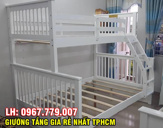 Chi tiết kết cấu giường 2 tầng và 3 tầng 028 màu trắng giá rẻ nhất tại TPHCM
