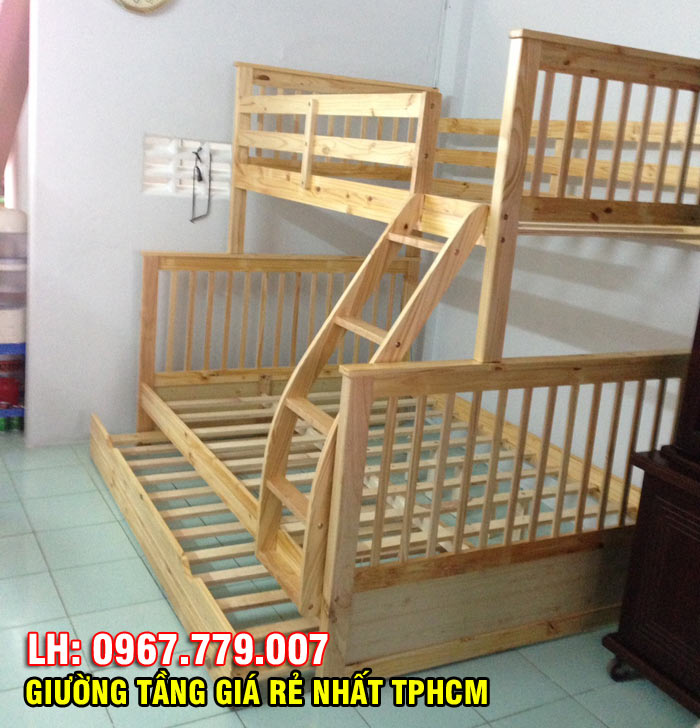 Giường 2 tầng và 3 tầng 028 màu vàng gỗ giá rẻ nhất tại TPHCM
