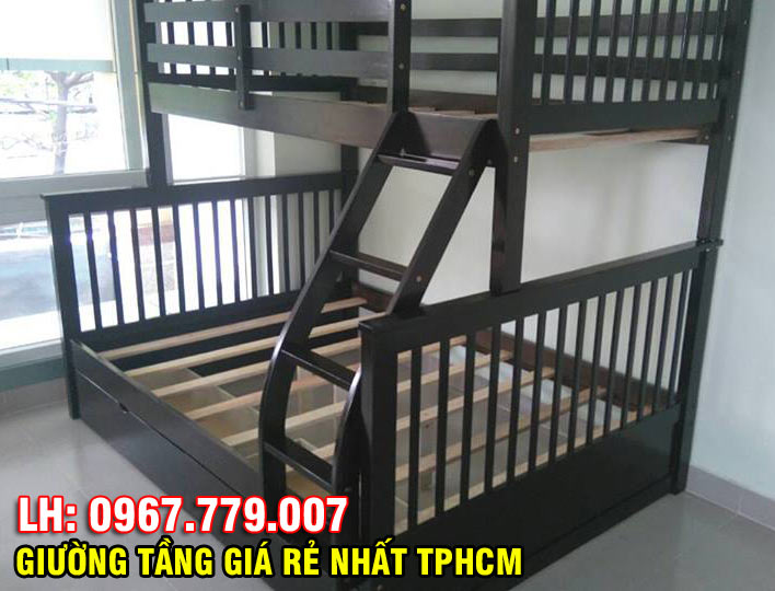 Chi tiết thực tế giường 2 tầng và 3 tầng 028 màu nâu đen được bán với giá rẻ nhất TPHCM