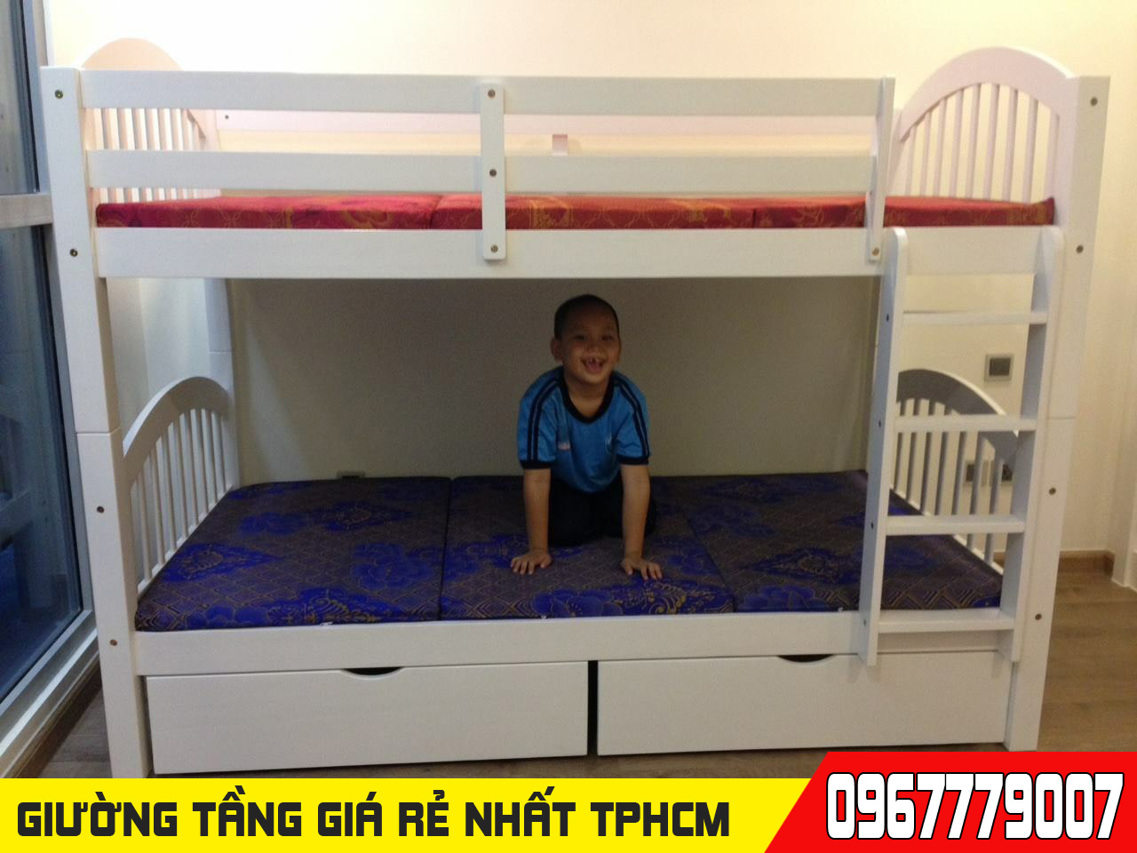 Kết cấu chi tiết và giá bán của giường 2 tầng 1mx2m MS 025 tại TPHCM